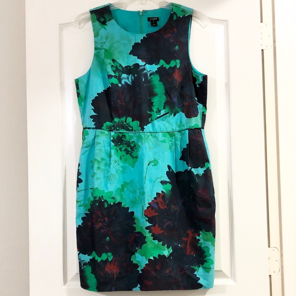 J. Crew Women’s Turquoise Floral Sleeveless Back-Zip Shift Dress - 10